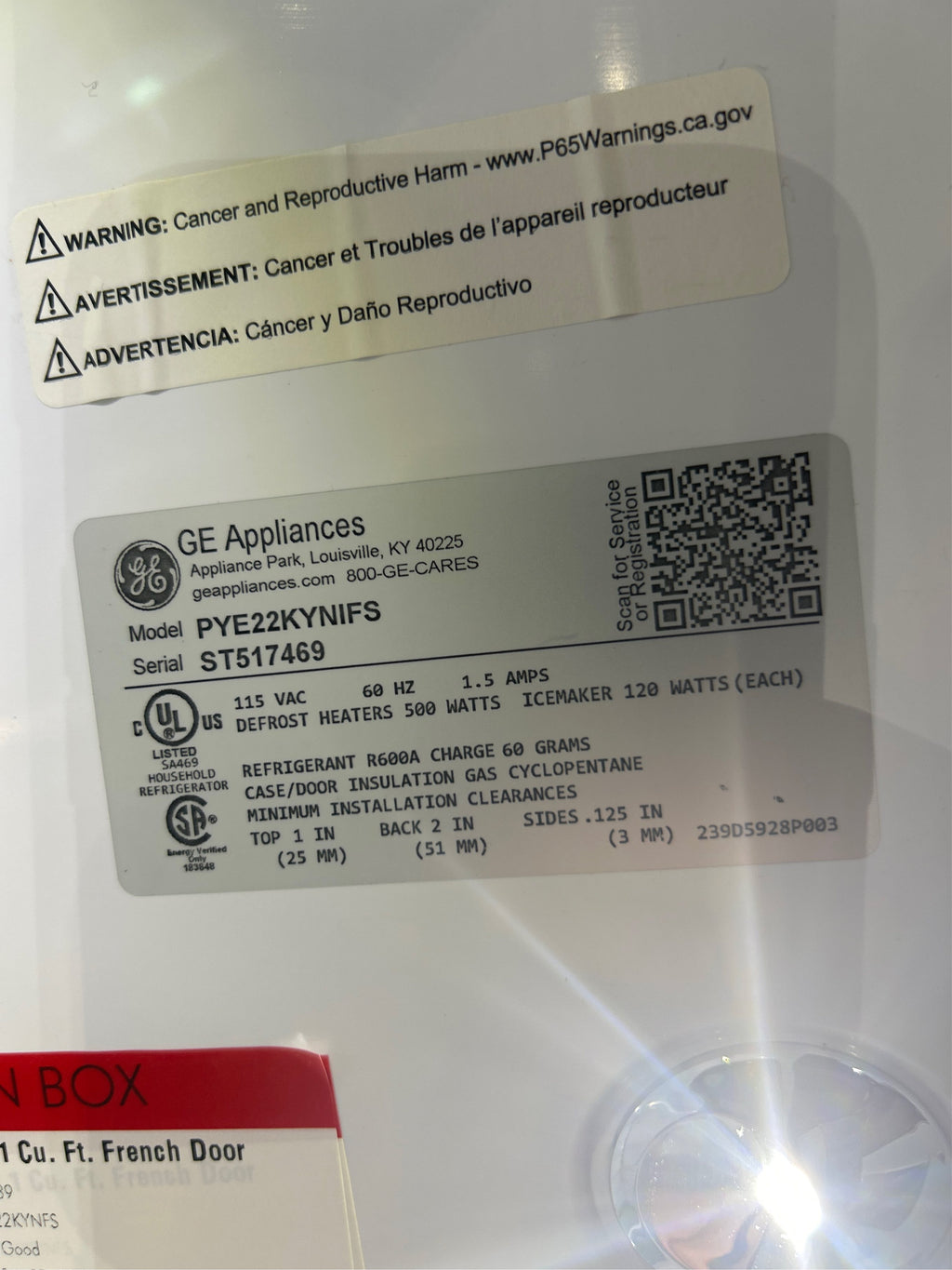 SALE! AS IS/FOR PARTS - GE Profile 22.1 cu. ft. French D