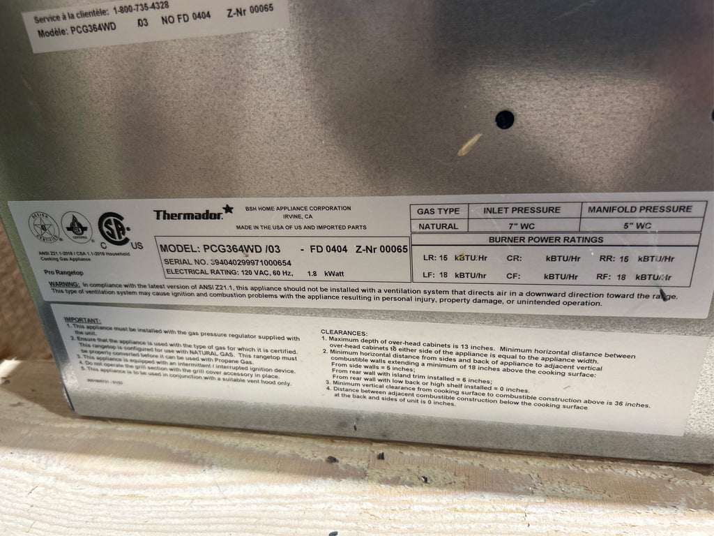 SALE! Thermador Professional Series 36 in. Gas Cooktop (